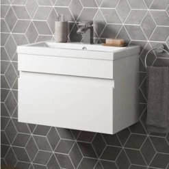 600mm Bathroom Basin Sink Vanity Unit Wall Hung Cabinet Gloss White