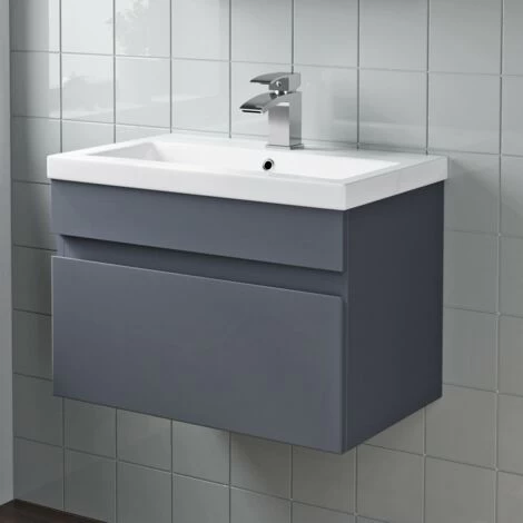 600mm Bathroom Vanity Unit Basin Wall Hung Cabinet Unit Gloss Grey 4 600mm Bathroom Vanity Unit Basin Wall Hung Cabinet Unit Gloss Grey - Image 2