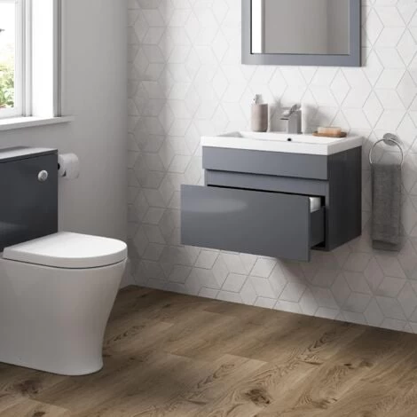 600mm Bathroom Vanity Unit Basin Wall Hung Cabinet Unit Gloss Grey 6 600mm Bathroom Vanity Unit Basin Wall Hung Cabinet Unit Gloss Grey - Image 4