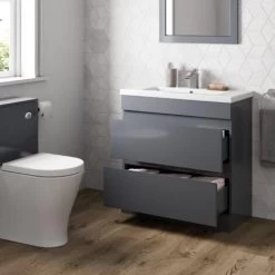 800mm Bathroom Vanity Unit Basin 2 Drawer Cabinet Unit Gloss Grey -Comfort Bathroom Store 10405528 4