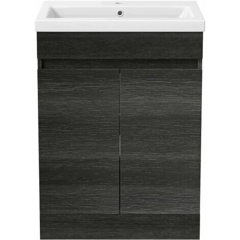 600mm Bathroom Vanity Unit Basin 2 Door Cabinet Unit Charcoal Grey 5 600mm Bathroom Vanity Unit Basin 2 Door Cabinet Unit Charcoal Grey - Image 3