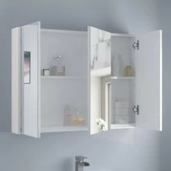 Aurora 900mm Bathroom Mirror Cabinet Three Door Cupboard Wall Hung White -Comfort Bathroom Store 10405566 5