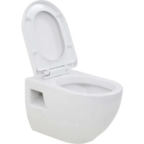 Wall-Hung Toilet Ceramic White VidaXL 3 Wall-Hung Toilet Ceramic White VidaXL
