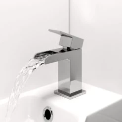 Modern Cloakroom Mono Basin Sink Mixer Tap Brass Waterfall Spout Square Chrome -Comfort Bathroom Store 11482195 2