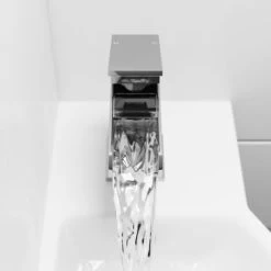 Modern Cloakroom Mono Basin Sink Mixer Tap Brass Waterfall Spout Square Chrome -Comfort Bathroom Store 11482195 4