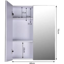 HOMCOM Wall Mounted Mirror Cabinet Storage Cupboard Shelf Bathroom Double Door 60Wx15Dx75H (cm) -Comfort Bathroom Store 1179799 4