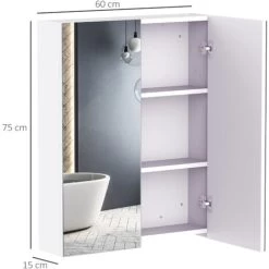 HOMCOM Wall Mounted Mirror Cabinet Storage Cupboard Shelf Bathroom Double Door 60Wx15Dx75H (cm) -Comfort Bathroom Store 1179799 5