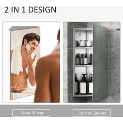 HOMCOM Bathroom Corner Wall Mirror Storage Cabinet Cupboard Stainless Steel -Comfort Bathroom Store 1180001 5