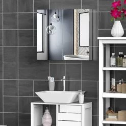 HOMCOM Bathroom Cabinet Double Door Wall Mounted Mirror Stainless Steel -Comfort Bathroom Store 1180003 3