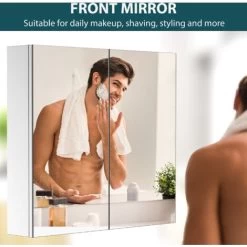 HOMCOM Bathroom Cabinet Double Door Wall Mounted Mirror Stainless Steel -Comfort Bathroom Store 1180003 4