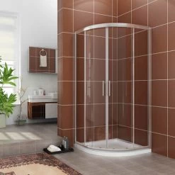 ELEGANT 900 X 900 Mm Quadrant Shower Enclosure Cubicle 6mm Easy Clean Glass Door Right Entry + Stone Tray + Waste Trap