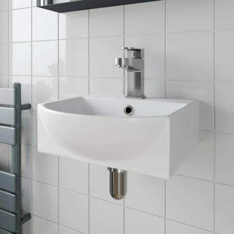 Bathroom Wall Hung Basin Hand Wash Sink 1 Tap Hole White Gloss Cloakroom Modern 3 Bathroom Wall Hung Basin Hand Wash Sink 1 Tap Hole White Gloss Cloakroom Modern