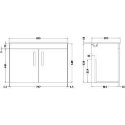 Nuie Athena Stone Grey 800mm Wall Hung 2 Door Vanity Unit With Worktop - ATH097W -Comfort Bathroom Store 12191167 2