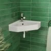 Cloakroom Corner Wall Hung Basin Sink Hand Wash 1 Tap Hole White Bathroom Modern -Comfort Bathroom Store 12953555 1