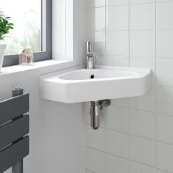 Cloakroom Corner Wall Hung Basin Sink Hand Wash 1 Tap Hole White Bathroom Modern -Comfort Bathroom Store 12953555 3