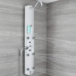 Milano Baya - Modern Exposed Aluminium Thermostatic Shower Tower Panel With Rainfall Shower Head&44 Hand Shower Handset And Body Jets - Chrome -Comfort Bathroom Store 1302744 3