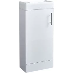Milano Lurus - Modern 400mm Bathroom Cloakroom Vanity Unit With Basin - White (Floorstanding)