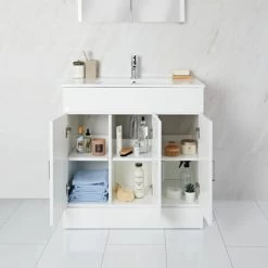 Milano Ren - Modern White Bathroom Floorstanding Vanity Unit With 1 Tap Hole Basin - 810mm -Comfort Bathroom Store 1304839 5