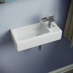 360mm Bathroom Wall Hung Cloakroom Ceramic Compact Basin Sink Right Hand