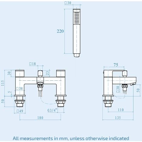 Aldo Modern Chrome Deck Mounted Bath Filler Tap With Shower Handset 4 Aldo Modern Chrome Deck Mounted Bath Filler Tap With Shower Handset - Image 2