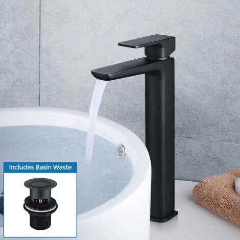 Astra Modern Style Basin Sink Countertop Extended Mette Black Single Lever Mixer Tap & Free Waste 3 Astra Modern Style Basin Sink Countertop Extended Mette Black Single Lever Mixer Tap & Free Waste
