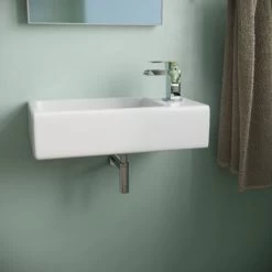 Tulla 455 X 250mm Large Rectangle Wall Hung Cloakroom Basin Sink 11 Tulla 455 X 250mm Large Rectangle Wall Hung Cloakroom Basin Sink -Comfort Bathroom Store 13069358 5