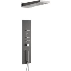 Milano Oceanie - Modern Concealed Thermostatic Shower Tower Panel With Rainfall Shower Head&44 Body Jets&44 Hand Shower Handset And Waterblade Function - Gunmetal Grey