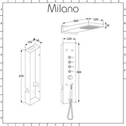 Milano Oceanie - Modern Concealed Thermostatic Shower Tower Panel With Rainfall Shower Head&44 Body Jets&44 Hand Shower Handset And Waterblade Function - Gunmetal Grey -Comfort Bathroom Store 1323561 5