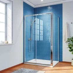 ELEGANT 1200 X 760 Mm Sliding Shower Enclosure 6mm Safety Glass Reversible Bathroom Cubicle Screen Door With Side Panel