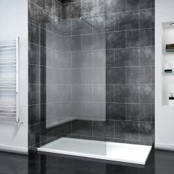 ELEGANT 1200mm Frameless Wet Room Shower Screen Panel 8mm Easy Clean Glass Walk In Shower Enclosure With Stainless Steel Support Bar