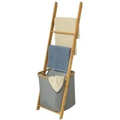 SoBuy Bathroom Storage Shelf Towel Holder With 3 Hanging Rails & Removable Laundry Basket