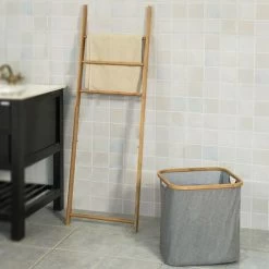 SoBuy Bathroom Storage Shelf Towel Holder With 3 Hanging Rails & Removable Laundry Basket -Comfort Bathroom Store 13513797 3