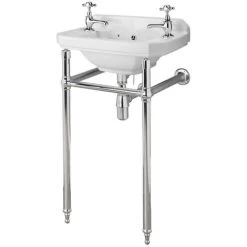 Milano Richmond - Traditional White Ceramic Bathroom Cloakroom Basin Sink And Washstand With Two Tap Holes And Integral Towel Rail - 515mm X 300mm