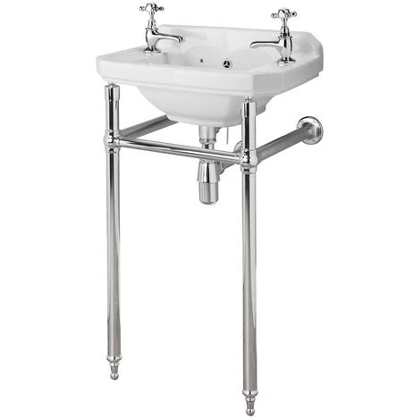 Milano Richmond - Traditional White Ceramic Bathroom Cloakroom Basin Sink And Washstand With Two Tap Holes And Integral Towel Rail - 515mm X 300mm 3 Milano Richmond - Traditional White Ceramic Bathroom Cloakroom Basin Sink And Washstand With Two Tap Holes And Integral Towel Rail - 515mm X 300mm