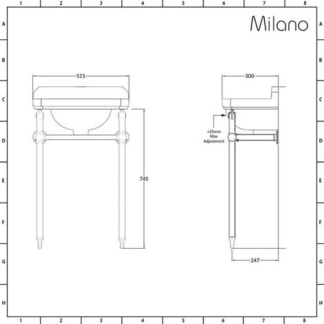 Milano Richmond - Traditional White Ceramic Bathroom Cloakroom Basin Sink And Washstand With Two Tap Holes And Integral Towel Rail - 515mm X 300mm 6 Milano Richmond - Traditional White Ceramic Bathroom Cloakroom Basin Sink And Washstand With Two Tap Holes And Integral Towel Rail - 515mm X 300mm - Image 4