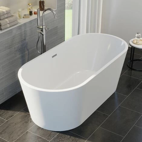 Luxury Evettes Modern Freestanding Bath 1500mm Acrylic Built In Waste White 3 Luxury Evettes Modern Freestanding Bath 1500mm Acrylic Built In Waste White