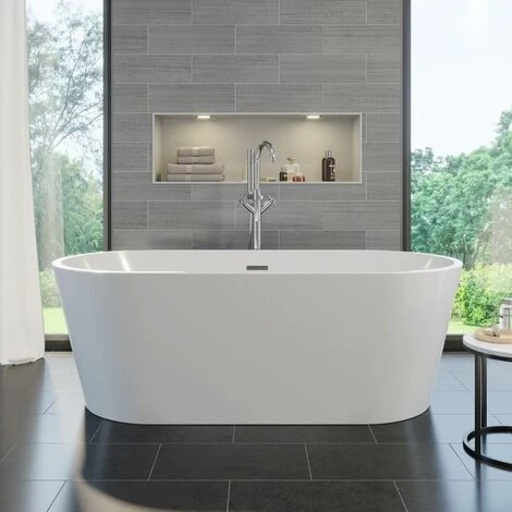 Luxury Evettes Modern Freestanding Bath 1500mm Acrylic Built In Waste White 4 Luxury Evettes Modern Freestanding Bath 1500mm Acrylic Built In Waste White - Image 2