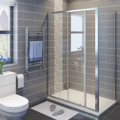 ELEGANT 1200 X 800 Mm Sliding Shower Enclosure 6mm Glass Reversible Cubicle With Shower Tray And Waste + Side Panel