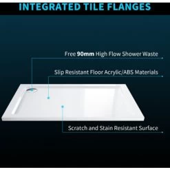 ELEGANT Rectangular 900 X 800 X 40 Mm Stone Tray For Shower Enclosure Cubicle + Waste Trap -Comfort Bathroom Store 13721369 2