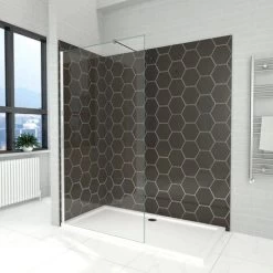 Elegant Walk In Shower Door, 1000x1850mm Wet Room Screen Glass 6mm Tougheded Safety Panel With Support Bar