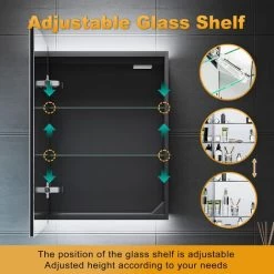 ELEGANT Bathroom Mirror Cabinet With LED Light And Shaver Socket Wall Mounted Bathroom LED Mirror With Shelf 500mm -Comfort Bathroom Store 13721663 4