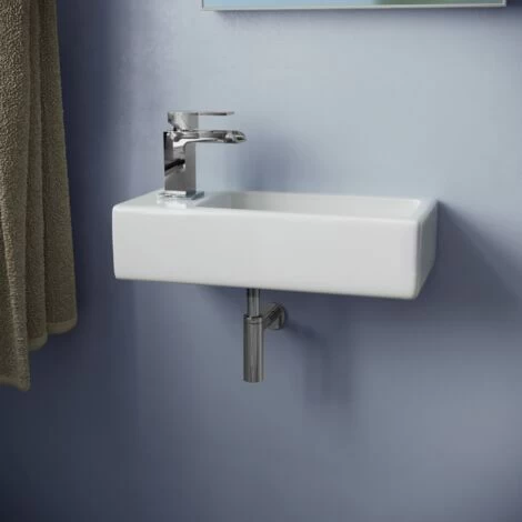Tulla 375 X 185mm Small Cloakroom Rectangle Wall Hung Basin Sink 4 Tulla 375 X 185mm Small Cloakroom Rectangle Wall Hung Basin Sink - Image 2