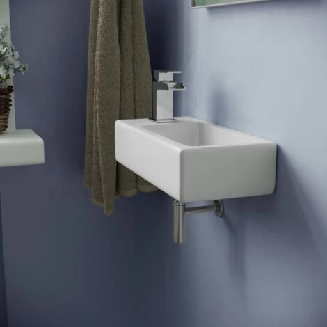 Tulla 375 X 185mm Small Cloakroom Rectangle Wall Hung Basin Sink 6 Tulla 375 X 185mm Small Cloakroom Rectangle Wall Hung Basin Sink - Image 4