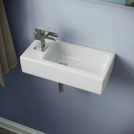 Tulla 375 X 185mm Small Cloakroom Rectangle Wall Hung Basin Sink 7 Tulla 375 X 185mm Small Cloakroom Rectangle Wall Hung Basin Sink - Image 5