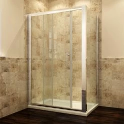 ELEGANT Sliding Shower Enclosure 6mm Glass Reversible Cubicle Door Screen Panel With Shower Tray And Waste + Side Panel 1000 X 800 Mm