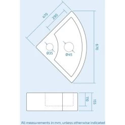Tulla 670 X 470mm Cloakroom Large Quarter Circle Corner Wall Hung Basin Sink -Comfort Bathroom Store 14627802 4
