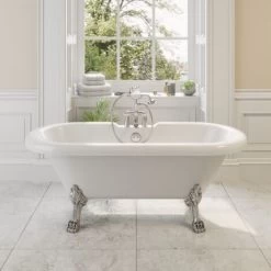 Traditional 1500 Freestanding Bath Double Ended Roll Top Legs Included White -Comfort Bathroom Store 14914413 2