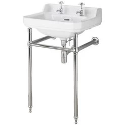 Milano Richmond - Traditional White Ceramic Bathroom Basin Sink And Washstand With Two Tap Holes And Integral Towel Rail - 500mm X 350mm