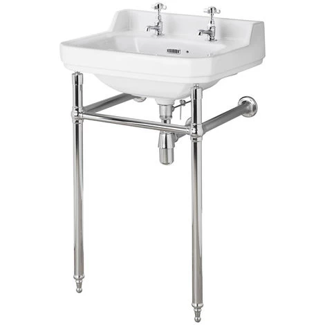 Milano Richmond - Traditional White Ceramic Bathroom Basin Sink And Washstand With Two Tap Holes And Integral Towel Rail - 500mm X 350mm 3 Milano Richmond - Traditional White Ceramic Bathroom Basin Sink And Washstand With Two Tap Holes And Integral Towel Rail - 500mm X 350mm