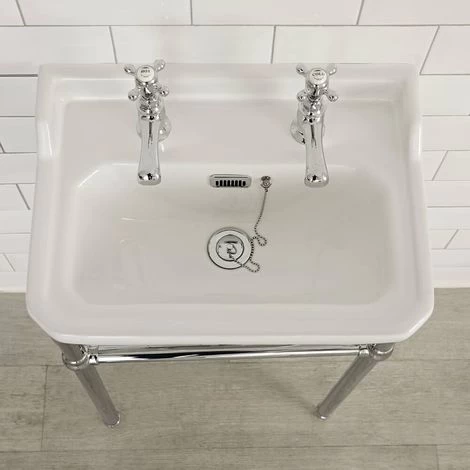 Milano Richmond - Traditional White Ceramic Bathroom Basin Sink And Washstand With Two Tap Holes And Integral Towel Rail - 500mm X 350mm 4 Milano Richmond - Traditional White Ceramic Bathroom Basin Sink And Washstand With Two Tap Holes And Integral Towel Rail - 500mm X 350mm - Image 2